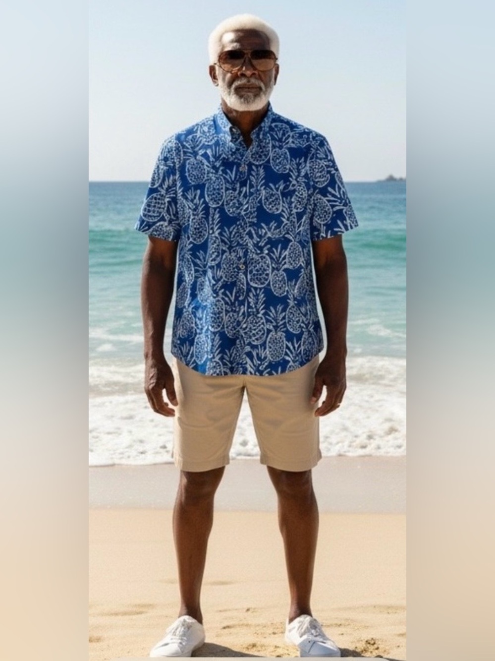 Chubbies Men’s Large Blue Pineapple Print Short Sleeve Button Down Shirt
